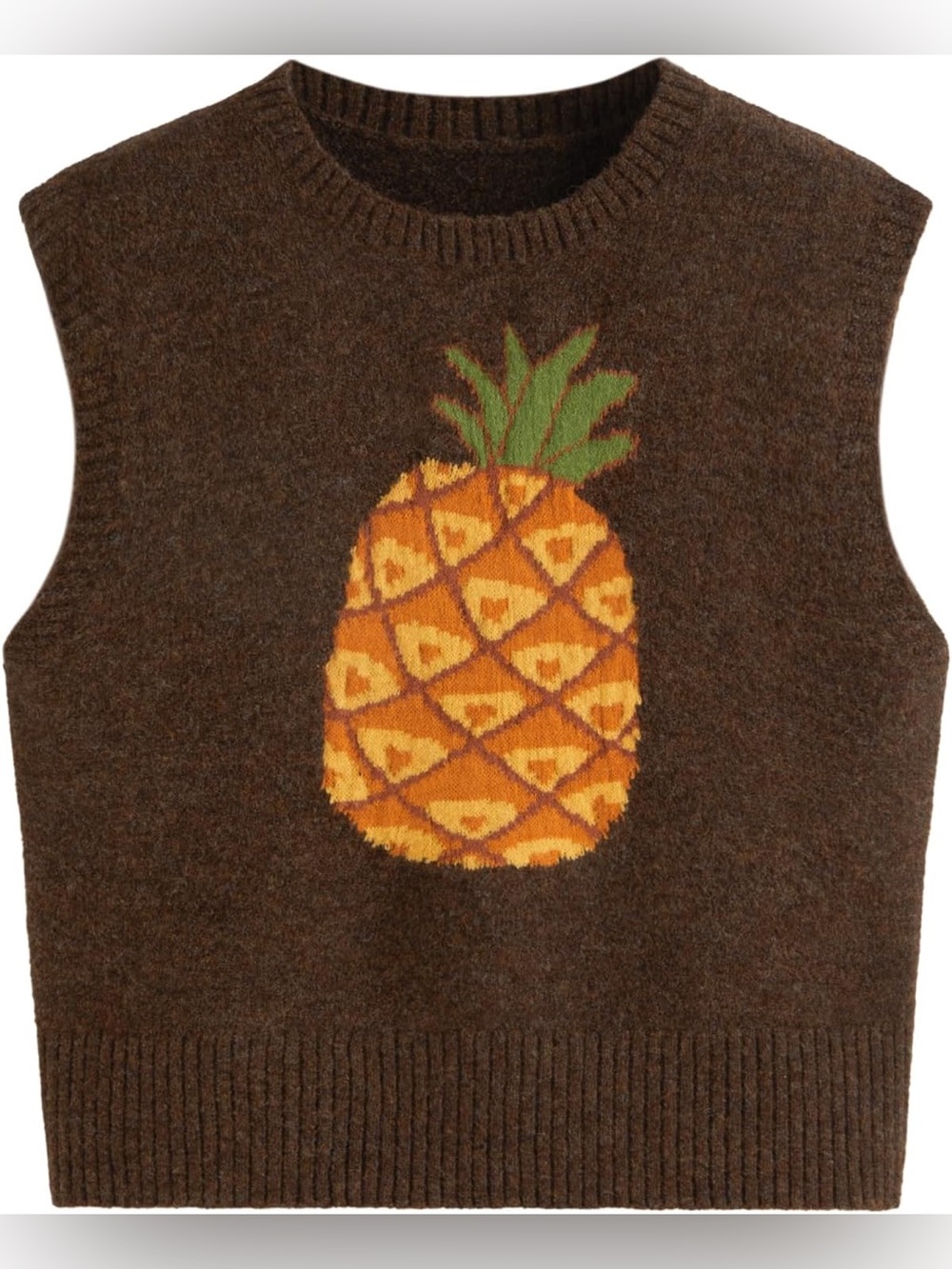Cider Knit Wool-blend Round Neck Pineapple Fruit Graphic Vest featuring